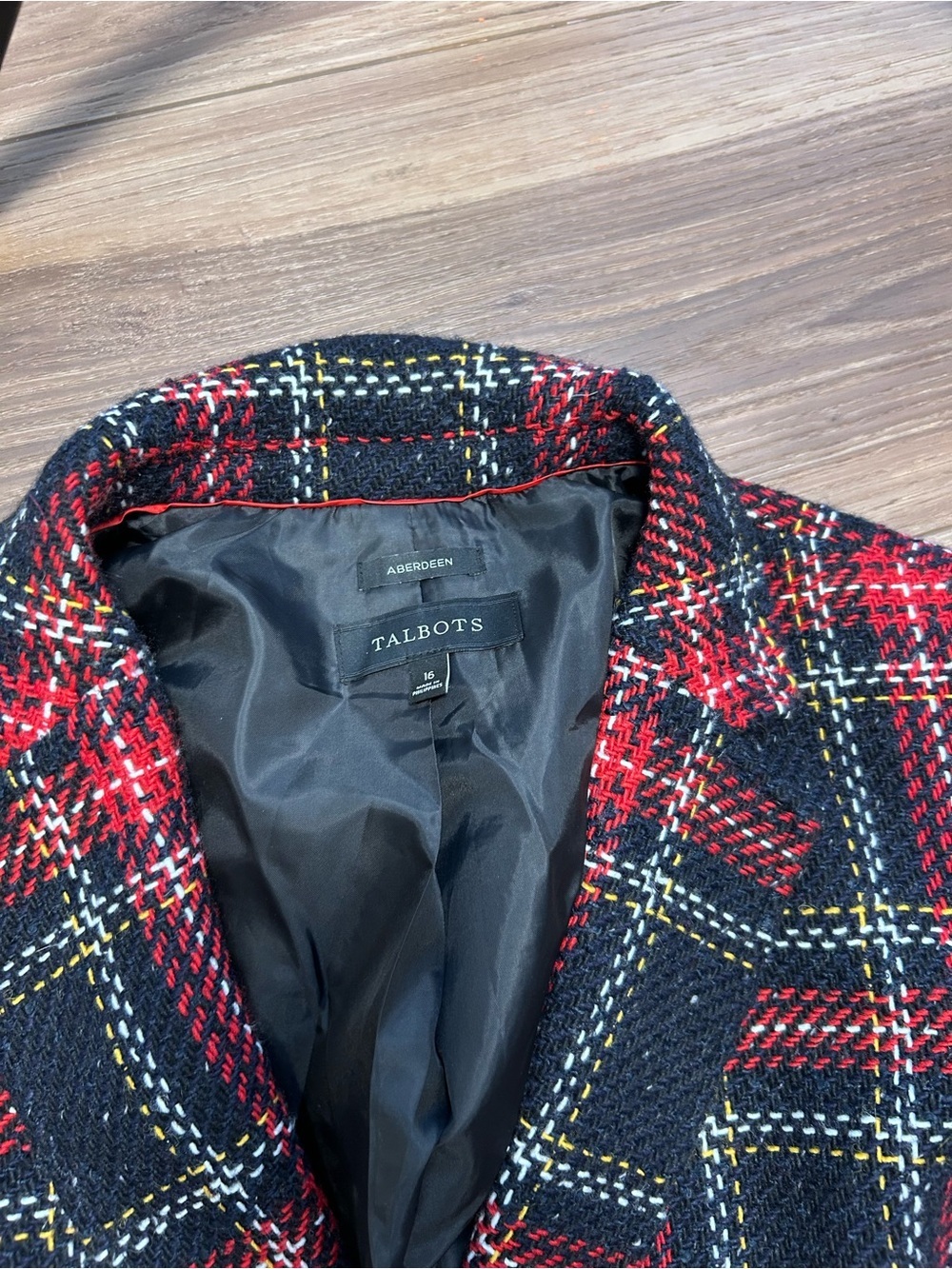 Talbots Aberdeen wool blend tartan plaid blazer size 16 tweed holiday Christmas - Picture 5 of 8